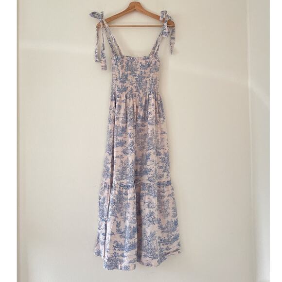 Nothing Fits But MINJI Romantic Smocked Dress Sz L Cotton Linen Maternity Korea - Picture 1 of 7